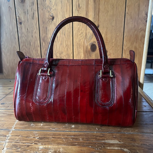 NWOT Vintage Authentic Exotic Eel Skin Beautiful Burgundy Handbag - Picture 4 of 10